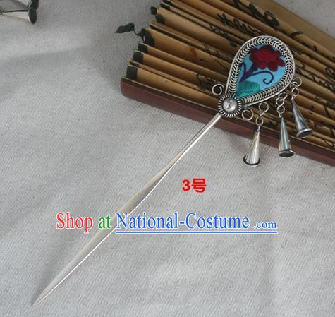 Traditional Chinese Miao Nationality Embroidered Petunia Blue Hair Clip Hanfu Sliver Hairpins Hair Accessories for Women