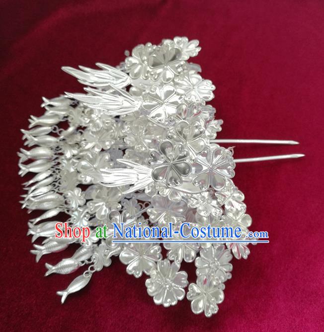 Traditional Chinese Miao Nationality Wedding Hair Clip Hanfu Sliver Hairpins Hair Accessories for Women