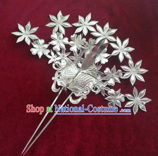 Traditional Chinese Miao Nationality Wedding Phoenix Hair Clip Hanfu Sliver Hairpins Hair Accessories for Women