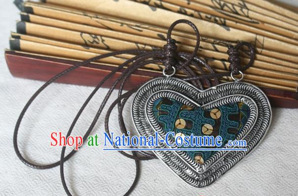 Traditional Chinese Miao Sliver Embroidered Necklace Hmong Ornaments Minority Sweater Chain for Women