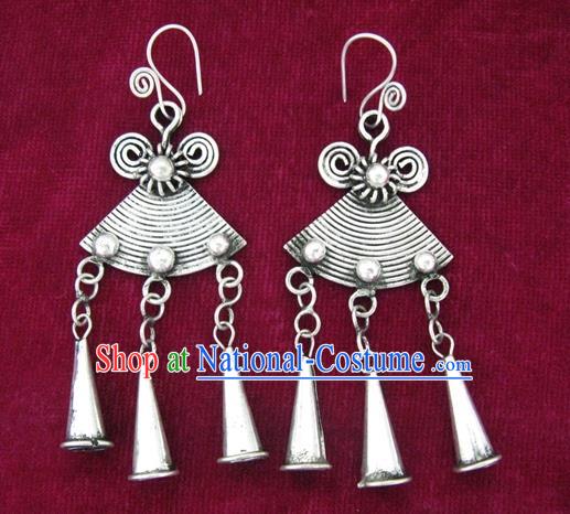 Traditional Chinese Miao Sliver Earrings Hmong Ornaments Minority Eardrop for Women