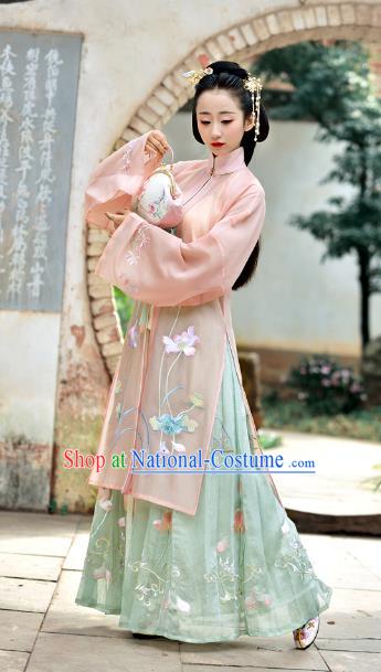 Chinese Ancient Traditional Ming Dynasty Princess Embroidered Lotus Costumes for Women