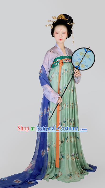 Chinese Ancient Tang Dynasty Palace Lady Maidenform Embroidered Costumes for Women