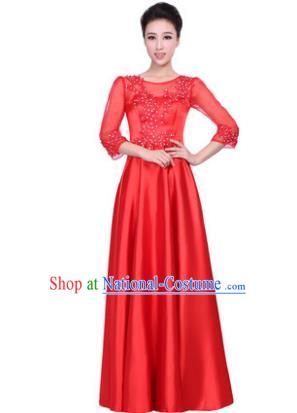 Professional Chorus Stage Performance Costume, Compere Singing Group Modern Dance Red Dress for Women