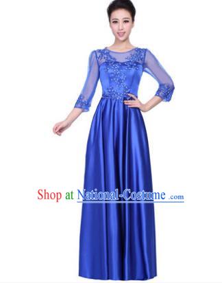 Professional Chorus Stage Performance Costume, Compere Singing Group Modern Dance Blue Dress for Women