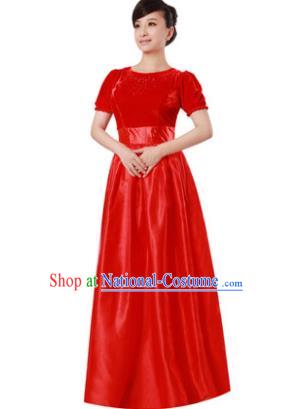 Professional Chorus Singing Group Stage Performance Costume, Compere Modern Dance Red Dress for Women