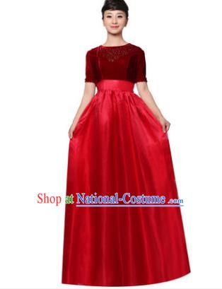 Professional Chorus Singing Group Stage Performance Costume, Compere Modern Dance Wine Red Dress for Women