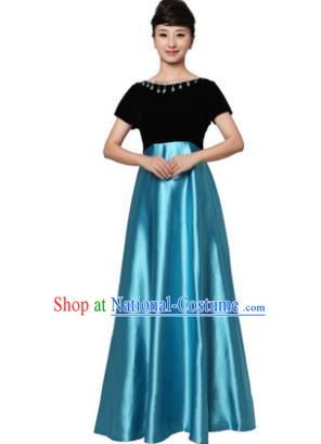 Professional Chorus Singing Group Stage Performance Costume, Compere Modern Dance Blue Dress for Women