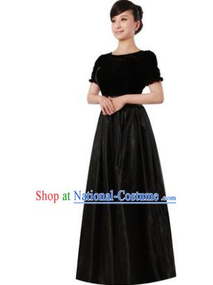 Professional Chorus Singing Group Stage Performance Costume, Compere Modern Dance Black Dress for Women