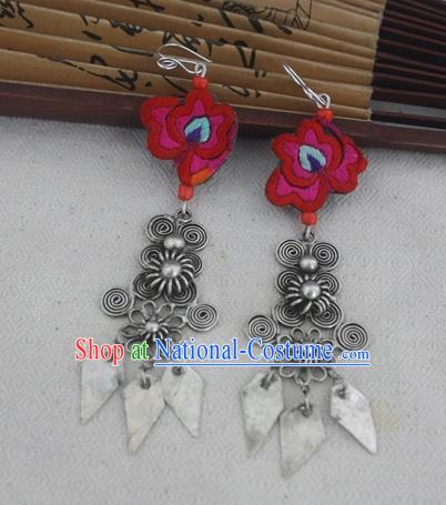 Chinese Traditional Miao Sliver Earrings Hmong Ornaments Minority Eardrop for Women