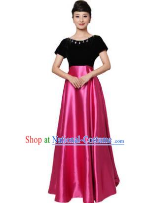 Professional Chorus Singing Group Stage Performance Costume, Compere Modern Dance Rosy Dress for Women