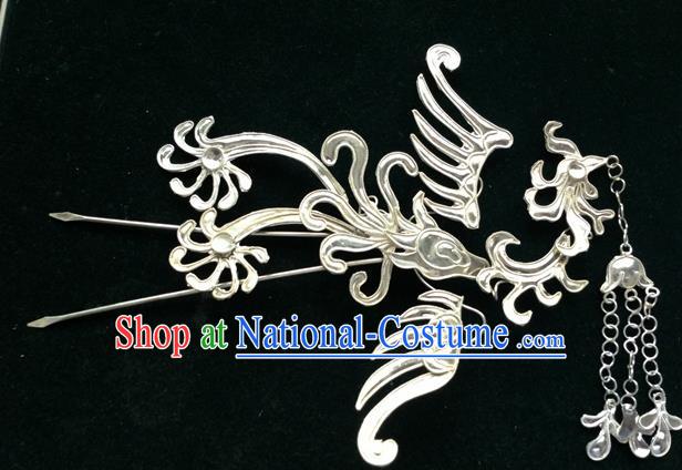 Chinese Traditional Miao Nationality Hair Accessories Phoenix Tassel Hairpins Headwear for Women