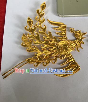 Chinese Traditional Miao Nationality Hair Accessories Golden Phoenix Hairpins Headwear for Women