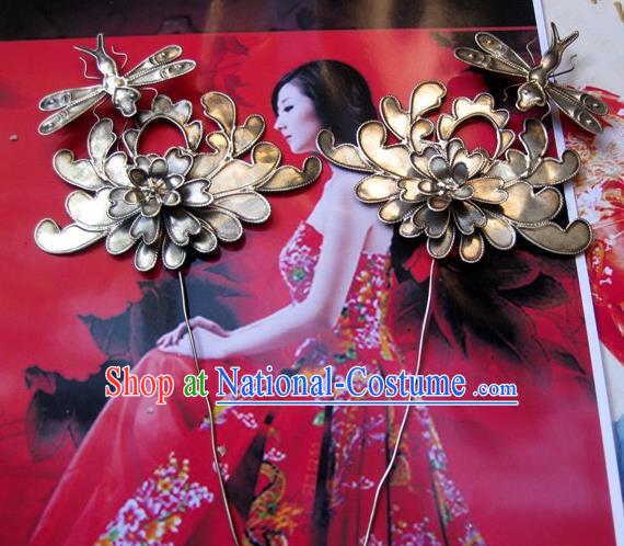 Chinese Traditional Miao Nationality Hair Accessories Miao Sliver Dragonfly Hairpins Headwear for Women