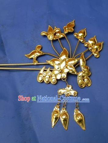 Chinese Traditional Miao Nationality Hair Accessories Golden Flower Hairpins Headwear for Women