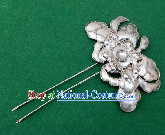 Chinese Traditional Miao Nationality Hair Accessories Minority Lotus Hairpins Headwear for Women