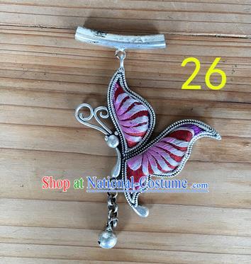 Chinese Traditional Miao Sliver Pink Butterfly Wing Hmong Ornaments Accessories Minority Necklace Pendant for Women