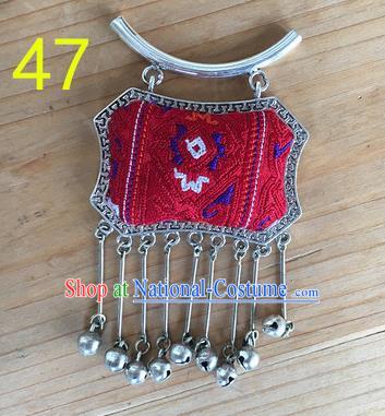 Chinese Traditional Miao Sliver Ornaments Accessories Longevity Lock Embroidered Red Necklace Pendant for Women