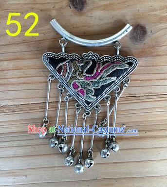 Chinese Traditional Miao Sliver Ornaments Accessories Embroidered Longevity Lock Necklace Pendant for Women