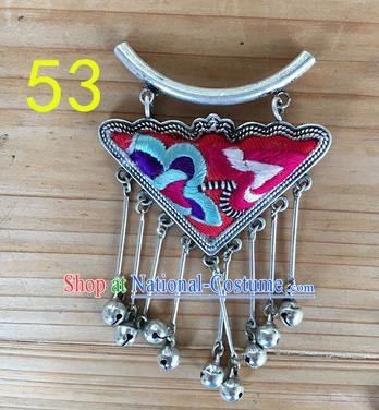 Chinese Traditional Miao Sliver Ornaments Accessories Embroidered Rosy Longevity Lock Necklace Pendant for Women