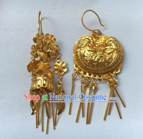 Chinese Traditional Miao Sliver Ornaments Accessories Golden Earrings for Women