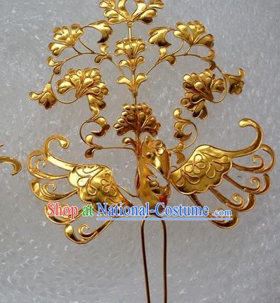 Traditional Chinese Miao Nationality Hanfu Golden Phoenix Hairpins Hair Accessories for Women