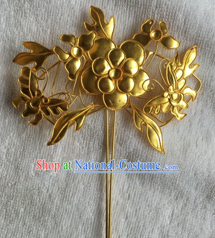 Traditional Chinese Miao Nationality Golden Butterfly Flowers Hairpins Hair Accessories for Women