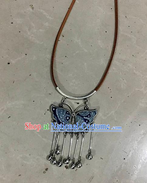 Chinese Traditional Miao Sliver Embroidered Hmong Ornaments Accessories Minority Butterfly Necklace for Women