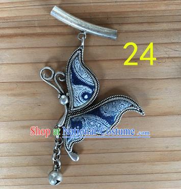 Chinese Traditional Miao Sliver Navy Butterfly Wing Hmong Ornaments Accessories Minority Necklace Pendant for Women