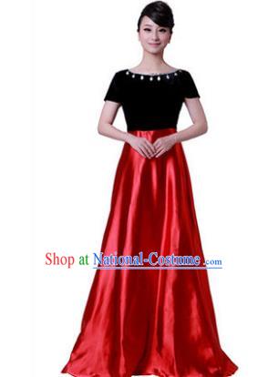 Professional Chorus Singing Group Stage Performance Costume, Compere Modern Dance Red Dress for Women