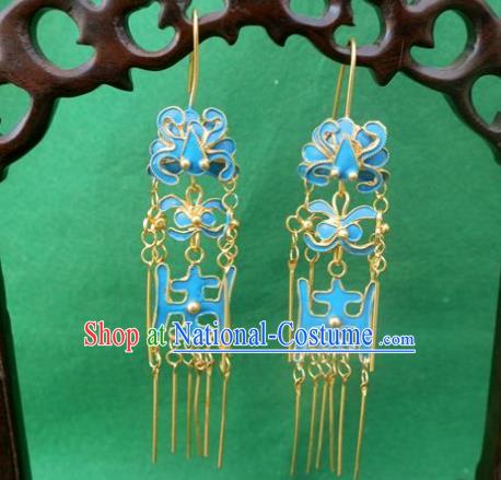 Chinese Traditional Ornaments Accessories Ancient Blueing Earrings for Women