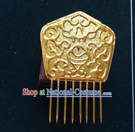 Traditional Chinese Miao Nationality Hair Accessories Golden Hair Comb Hairpins for Women