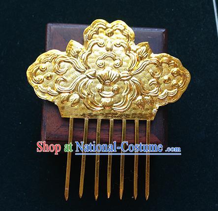 Traditional Chinese Miao Nationality Hair Accessories Golden Wedding Hair Comb Hairpins for Women