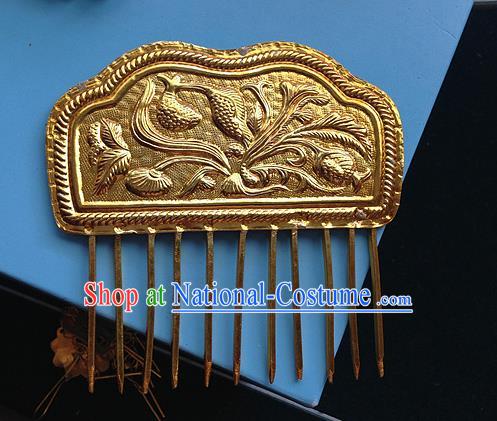 Traditional Chinese Miao Nationality Hair Accessories Palace Golden Hair Comb Hairpins for Women