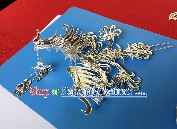 Traditional Chinese Miao Nationality Hair Accessories Tassel Step Shake Sliver Phoenix Hairpins for Women