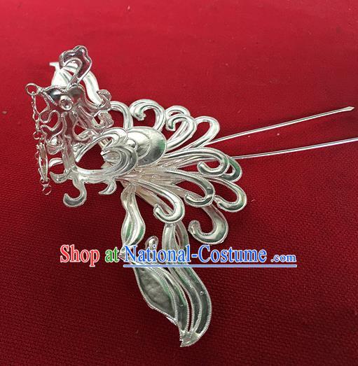 Traditional Chinese Miao Nationality Hair Accessories Sliver Phoenix Hairpins Hair Clip for Women