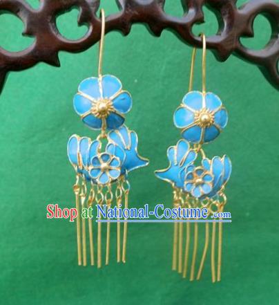 Chinese Traditional Ornaments Accessories Ancient Miao Minority Blue Earrings for Women