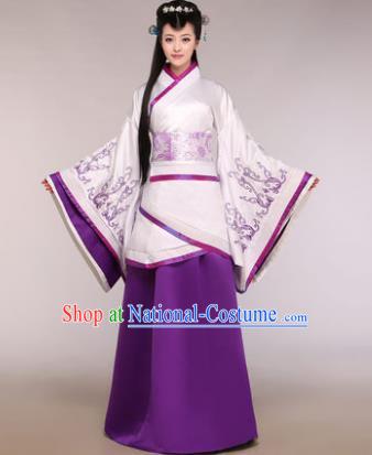 Traditional Chinese Han Dynasty Imperial Concubine Costume Ancient Princess Purple Hanfu Dress for Women