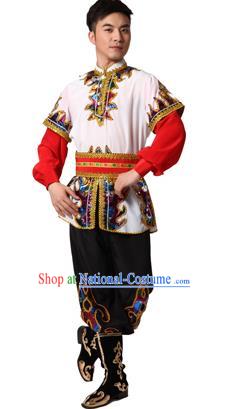 Traditional Chinese Xinjiang Uyghur Nationality White Costume, Uigurian Minority Folk Dance Ethnic Clothing for Men