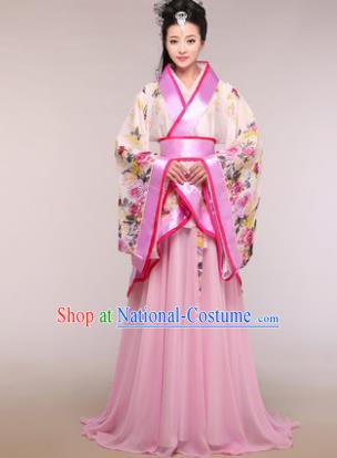 Traditional Chinese Ancient Palace Lady Costume Han Dynasty Princess Pink Hanfu Dress for Women