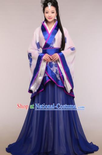 Traditional Chinese Ancient Palace Lady Costume Han Dynasty Princess Royalblue Hanfu Dress for Women