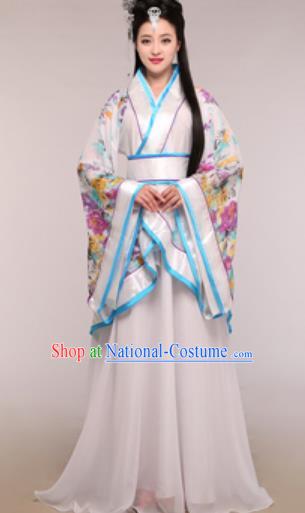 Traditional Chinese Ancient Palace Lady Costume Han Dynasty Princess White Hanfu Dress for Women