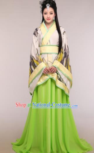 Traditional Chinese Ancient Palace Lady Costume Han Dynasty Princess Green Hanfu Dress for Women