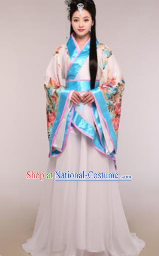 Traditional Chinese Ancient Palace Lady Costume Han Dynasty Princess Blue Hanfu Dress for Women