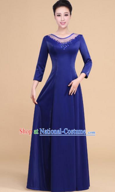 Top Grade Chorus Group Choir Royalblue Full Dress, Compere Stage Performance Modern Dance Costume for Women