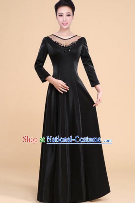 Top Grade Chorus Group Choir Black Full Dress, Compere Stage Performance Modern Dance Costume for Women