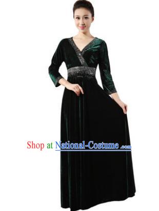 Traditional Chorus Singing Group Modern Dance Costume, Compere Classical Dance Atrovirens Velvet Dress for Women