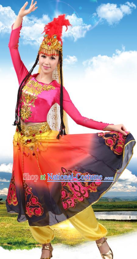 Traditional Chinese Yangge Fan Dance Folk Dance Ethnic Costume Classical Yangko Chorus Modern Dance Dress Halloween Clothing and Shoes