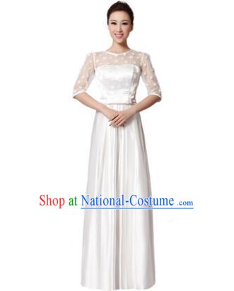 Top Grade Chorus Singing Group Modern Dance White Dress, Compere Classical Dance Costume for Women