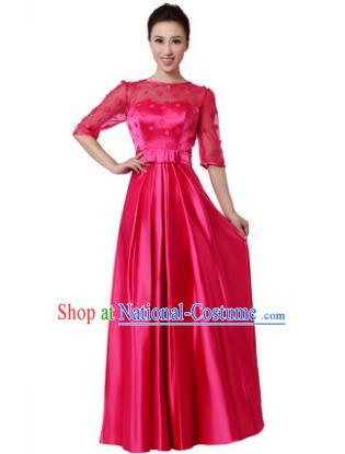 Top Grade Chorus Singing Group Modern Dance Rosy Dress, Compere Classical Dance Costume for Women